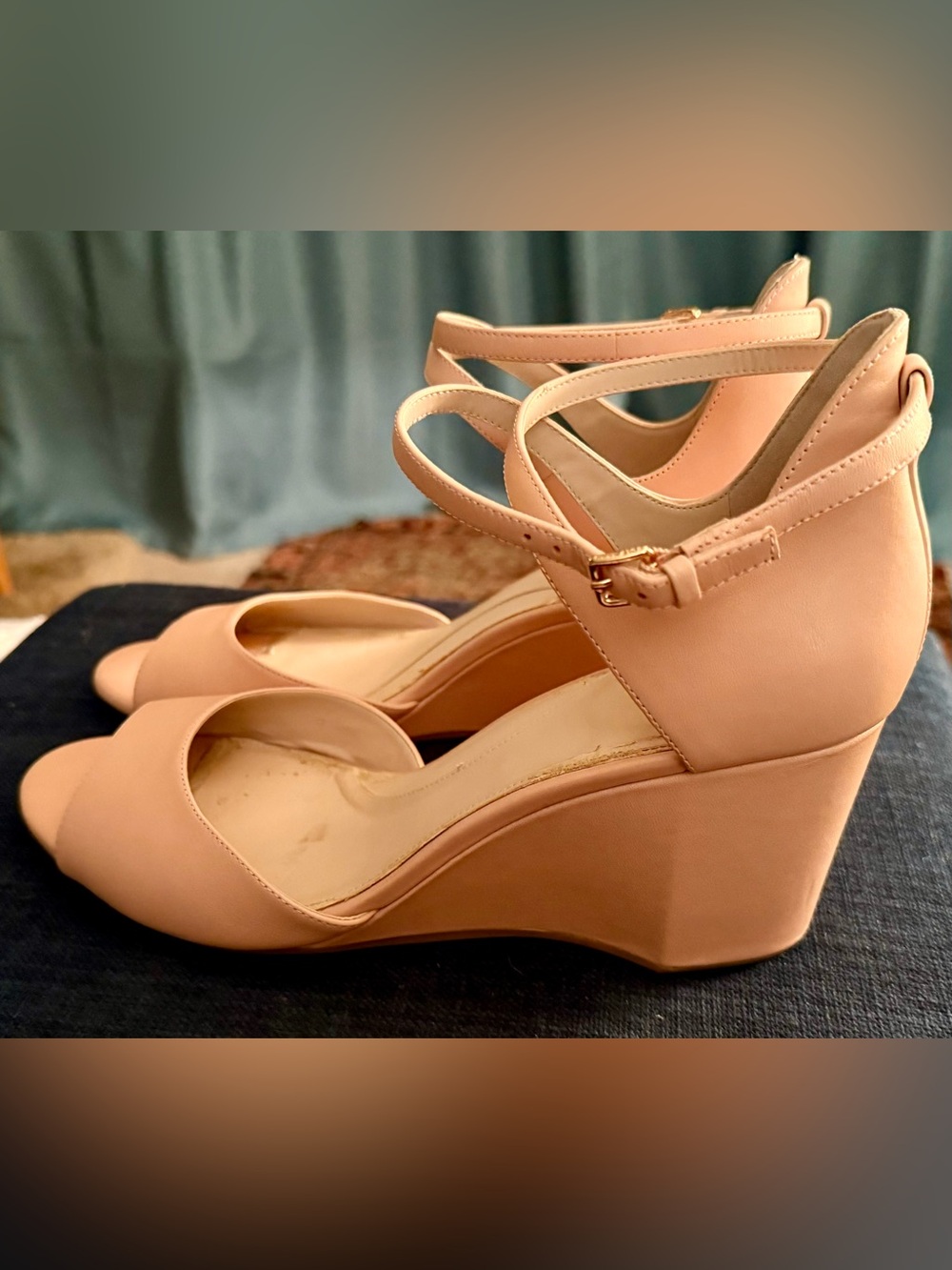 Cole Haan Blush Pink Wedge Sandals with Ankle Strap